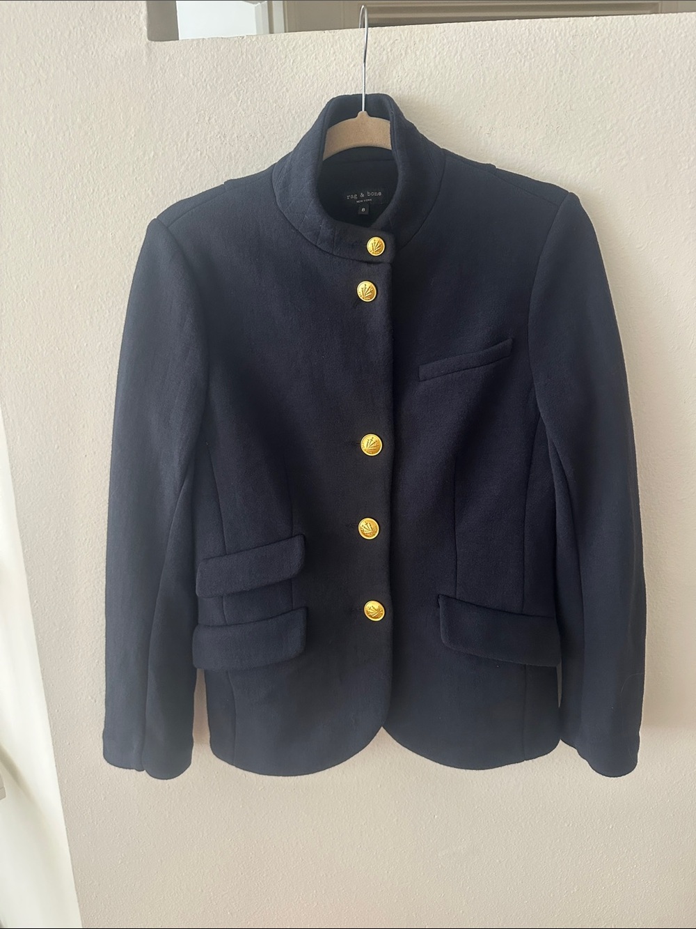 rag & bone Navy Military-Inspired Wool Blend Blazer with Gold Buttons - Picture 3 of 7